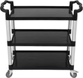 3-Tier Plastic Service Utility Cart with Wheels, Heavy Duty 3-Shelf Rolling Utility/Push Cart for Foodservice/Commercial/Restaurant/Office/Kitchen/Hotel, Black