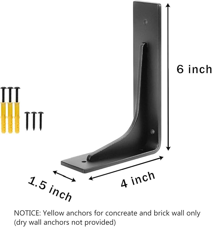 6"x 4"Shelf Bracket ,L Shelf Brackets,max Load 300lbs, Premium Alloy Metal Heavy Duty Shelf Bracket, high Strength Mounting Hardware Included, countertop Support, Pack of 4. (6 INCH x4 INCH)