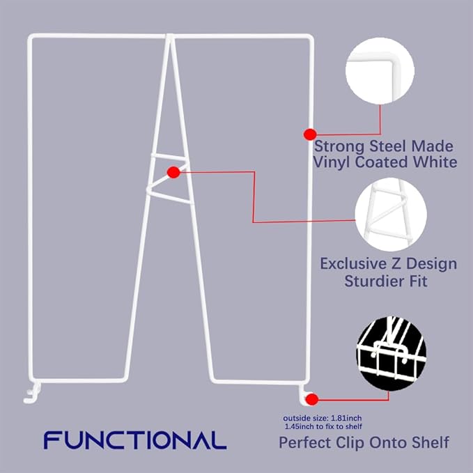 Wire Shelf Dividers - White Closet Organization & Storage Organizer - No Tool Shelf Divider for Wire Shelves - Metal Shelf Accessories – for 12“ Deep Wire Shelves – Tall 16” Height – 4 Pack