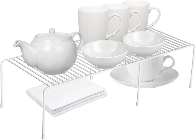 Expandable Cabinet Storage Organizer Shelf, Freezer Shelf Kitchen Cabinet Pantry Spice Rack for Plate Cup Organizer with Scratch Resistant Feet, 2 Sets