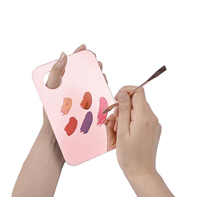 4 Pcs Makeup Mixing Tray Makeup Palette with Makeup Spatula Makeup Mixing Palette Foundation Palette for Eye Shadow Lipsticks Nail Art Beauty Salon (Pink and Transparent)