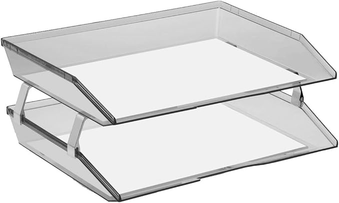 Acrimet Facility 2 Tier Letter Tray, Side Load, Letter Size/A4, Desktop File Organizer, Plastic (Clear Smoke Color)
