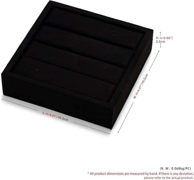 Black Velvet 3-Slots Jewelry Ring Display Tray Showcase Small Jewelry Display Organizer Tray for Rings(S)