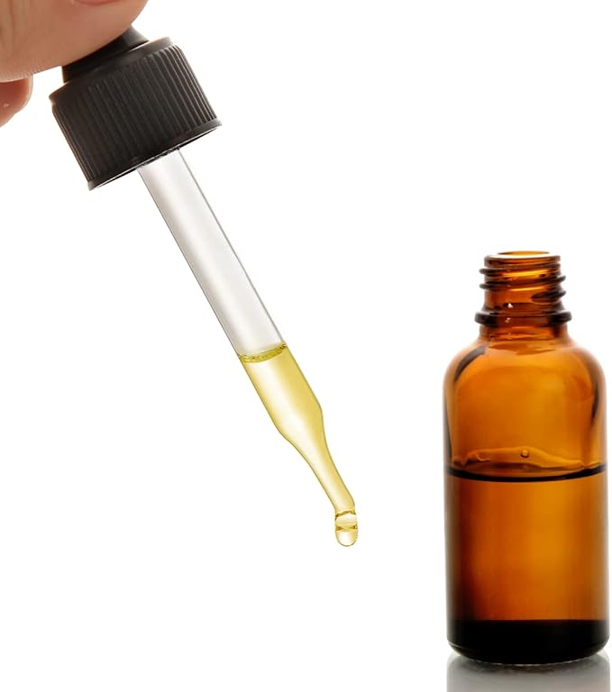 4 Pack, 1 oz Amber Glass Dropper Bottles Plus 2pcs Graduated Calibrated Glass Pipettes (1ml)- 30ml Dark Brown Tincture Bottles with Eye Droppers for Essential Oils, Liquids - Leakproof Travel Bottle