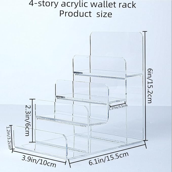 Acrylic Wallet Display Stand Purse Handbag Organizer, Clear Jewelry Riser Display Stand Purse Display Rack, Acrylic Display Shelf for Cosmetic Perfume Jewelry Sunglasses Handbag (4 Tier)