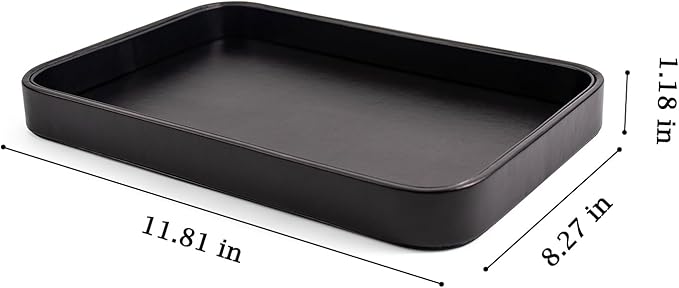 SANQIANWAN Faux Leather Valet Tray for Men Nightstand Bedside Entry Table Tray Catchall Tray for Keys,Wallet,Phone,Watch,Jelwery and Coin Gift for Dad Husband Boyfriend Uncle (Black)
