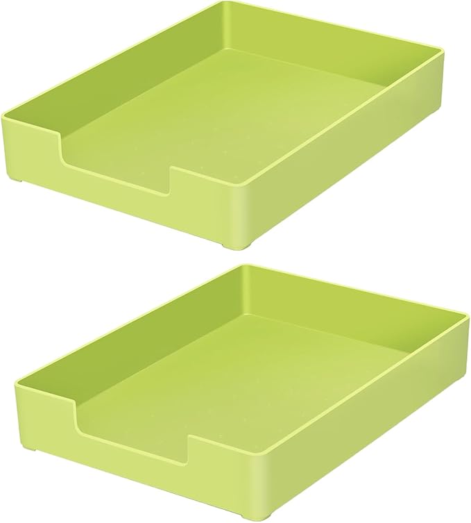 Letter-Size Tray, 2PCS A4 Plastic Stackable Paper Tray, Desk Drawer Organizer for Office, School, Home Storage, and Storage Containers for Christmas Ornaments, Gift Wrap (2X Green)