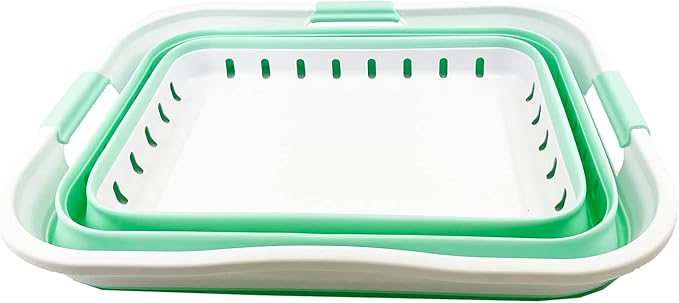 SAMMART 42L (11 gallon) Collapsible Plastic Laundry Basket - Foldable Pop Up Storage Container/Organizer - Portable Washing Tub - Space Saving Hamper/Basket (White/Pale Jade)