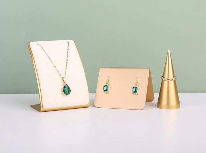 GemeShou Beige Necklace display stand, Velvet Jewelry necklace display holder for selling, small metal earring neck storage organizer, online jewelry photography props【Beige】