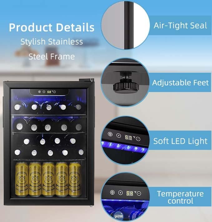 Antarctic Star 16 Bottle Wine Cooler Beverage Refrigerator Small Mini Wine Cellar Beer Soda Clear Glass Door Bar Fridge Quiet Operation Compressor Adjust Temp Control Freestanding, 2.5 Cu. Ft