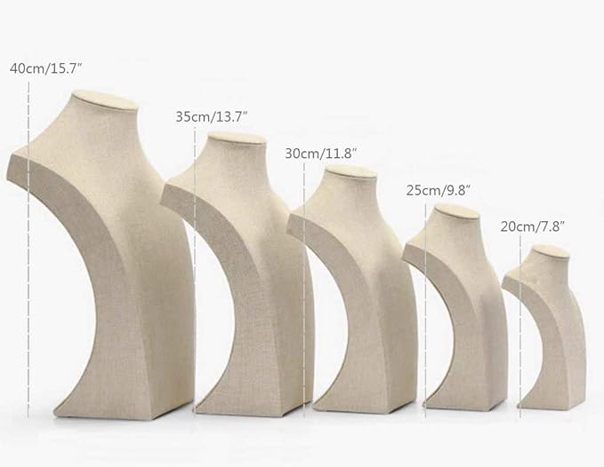 Necklace Display Bust, 9.8" high Beige Linen Jewelry Holder for Necklaces & Bracelets, Figure Display Stand for Jewelry Shop & Personal Makeup (25cm*14cm)