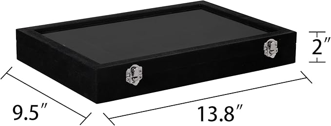 Frebeauty Velvet Jewelry Tray,12 Grid Jewelry Organizer with Clear Lid,Bracelets Holder,Jewelry Display Case with Clasp,Drawer Insert Bangle Brooch,13.8 x 9.5 x 2 Inches,Gift for Women Girls(Black)