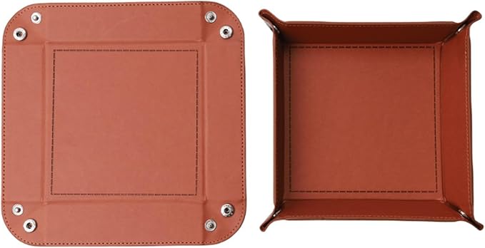 siduater Valet Tray Desktop Storage Organizer – Vegan Leather Catchall Tray Bedside Vanity Tray Nightstand Caddy Holder for Remote Controller, Watch, Keys, Phone, Wallet, Coin, Jewelry, Brown