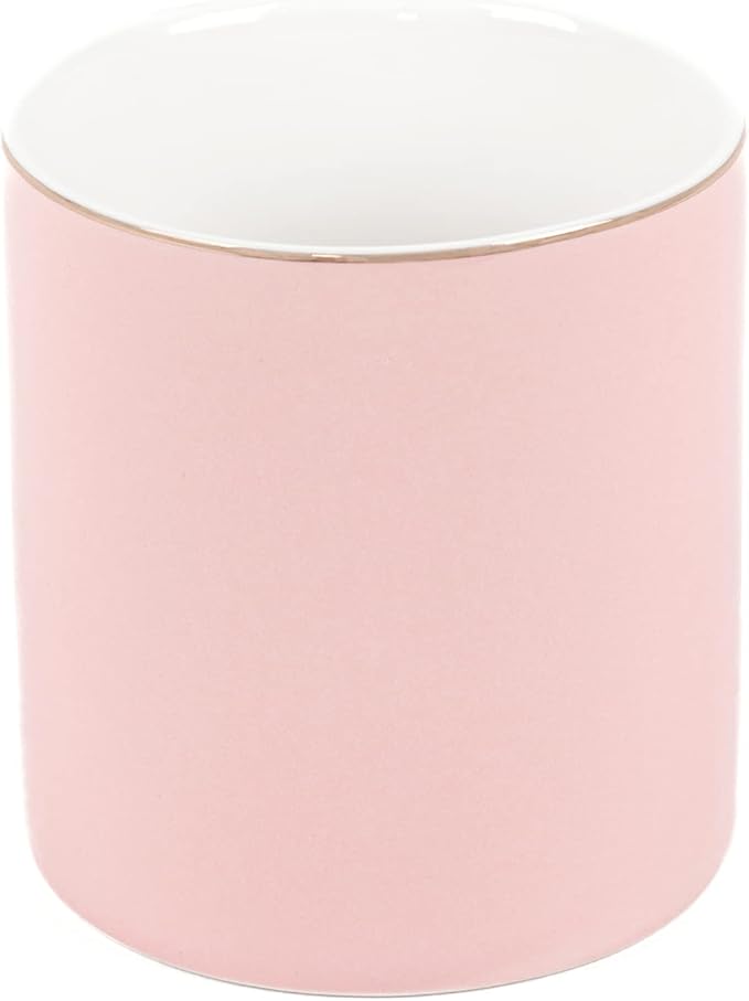 HANKOR Ceramic Pencil Holder for Desk - Cute Gold Trim Pen Aesthetic Makeup Brush Cup Holder Organizer for Desktop Storage Stationery Office Home Supplies, Pink