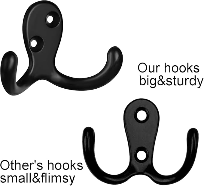 IBosins 10 Pack Heavy Duty Double Prong Coat Hooks Wall Mounted with 20 Screws Retro Double Hooks Utility Hooks for Coat, Scarf, Bag, Towel, Key, Cap, Cup, Hat