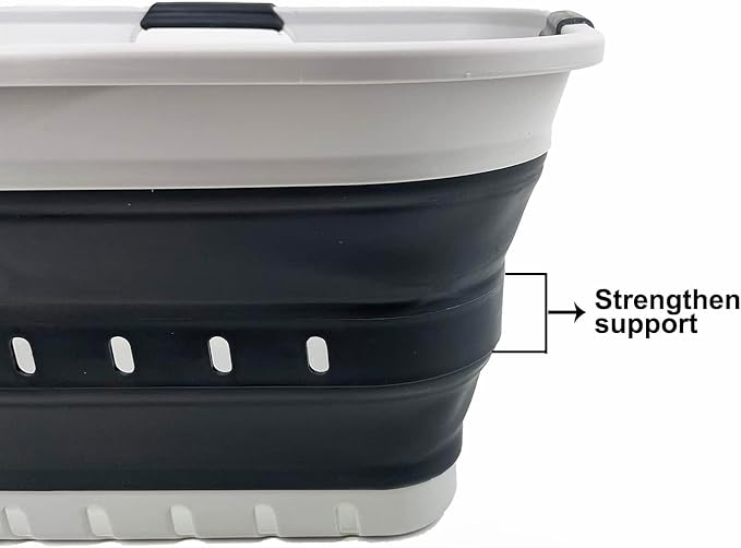 SAMMART 42L (11 gallon) Collapsible Plastic Laundry Basket - Foldable Pop Up Storage Container/Organizer - Portable Basket - Space Saving Hamper/Basket (Grey/Charcoal Black (Set of 2))