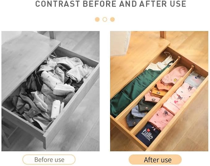 6 Pack Bamboo Kitchen Drawer Dividers, Expandable Drawer Separators Splitter, Utensil Drawer Organizer, Adjustable Organizer for Large Utensil, Clothes, Tools Drawers