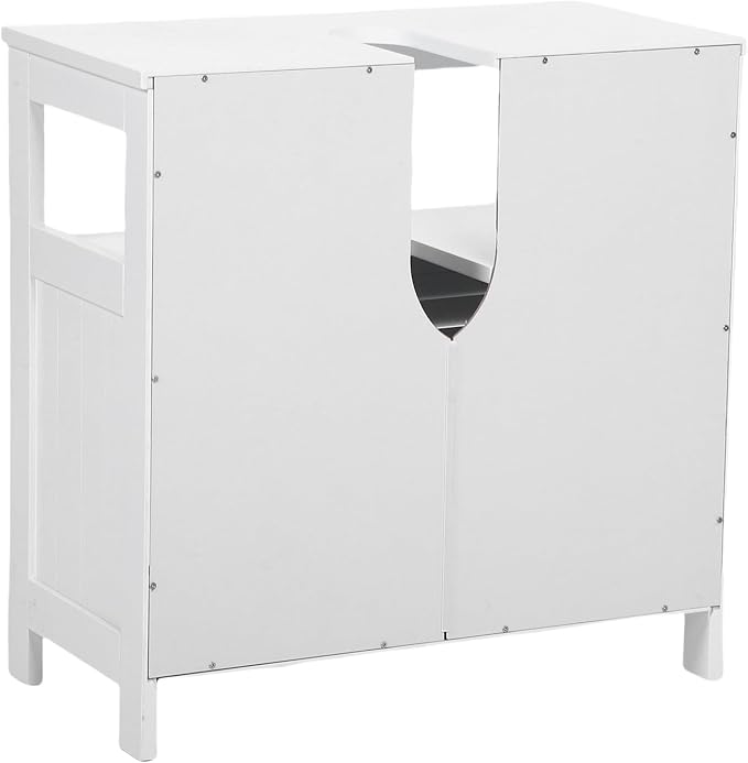 U-Shaped Under Sink Storage Cabinet with 2 Doors & Open Shelf, Freestanding Bathroom Vanity Organizer for Pedestal Sink, Water-Resistant MDF Cabinet for Toiletries & Cleaning Supplies, White