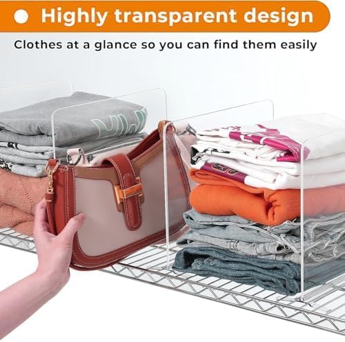 12 Pack Shelf Dividers for Wire Shelves,Acrylic Clear Closet Organizers and Storage for Sweater,Shirts,Bookshelf Handbags Separators Dividers for Closet Organization in Bedroom/Kitchen/Office/Pantry