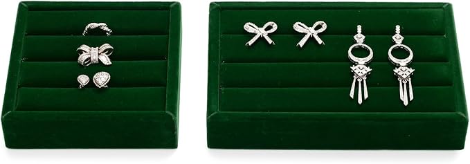 Green Velvet 3-Slots Jewelry Ring Display Tray Showcase Small Jewelry Display Organizer Tray for Rings(S)