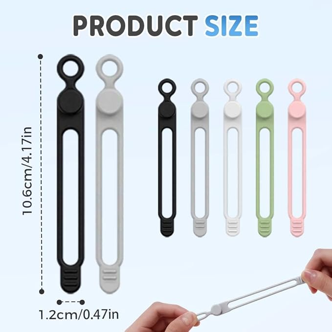 Data Cable Organizer,Multicolor Silicone Cable Ties,Reusable Cable Management Organizers,Multipurpose Elastic Cord Organizer For Bundling Earphone/Phone Charger/Computer Cords (5PCS)