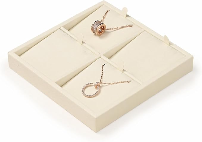 Oirlv Microfiber 4 Slots Jewelry Pendant Display Tray Jewelry Necklace Organizer Display Tray(Beige)