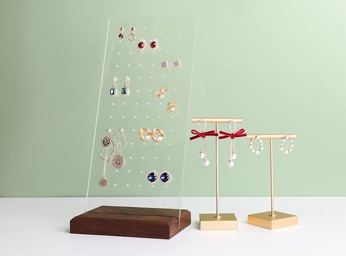 GemeShou walnut earring display for selling jewelry, wooden earring holder for studs display, small jewelry studs display board for show【Wood stand with acrylic board-Walnut】