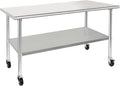 HARDURA Stainless Steel Table with Wheels 30 x 60 Inches Casters NSF Heavy Duty Commercial Work & Prep Table with Undershelf and Galvanized Legs for Restaurant Kitchen Bar and Hotel Garage