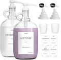 2 Pcs Glass Liquid Laundry Detergent Dispenser - One Gallon Fabric Softener Liquid Dispenser for Laundry Room (128 oz Each), Laundry Soap Dispenser - Includes Labels, Funnel, and Measuring Cups