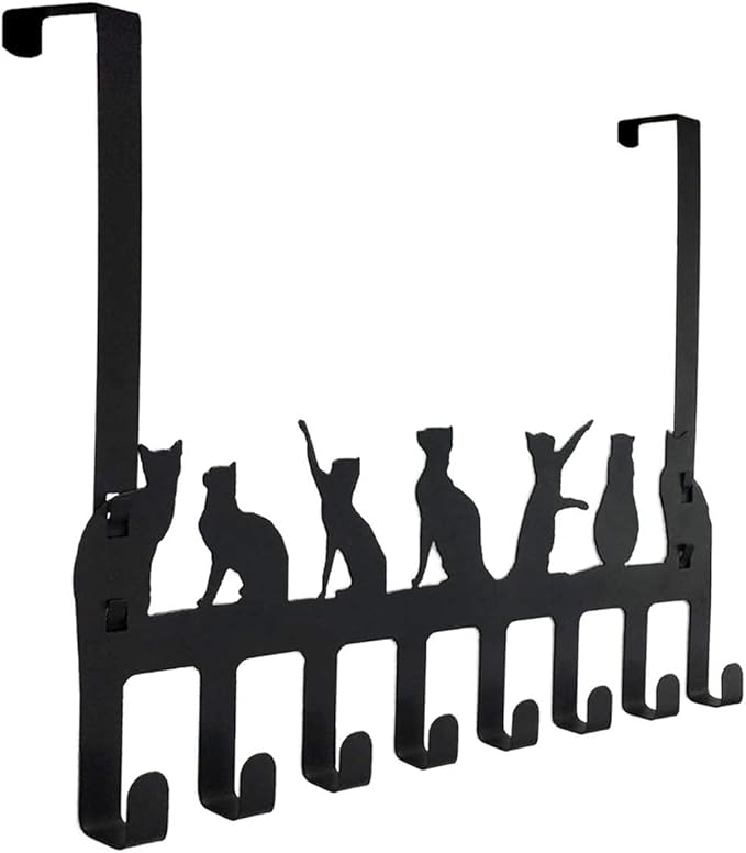 Wintek Over the Door Hook Hanger, Heavy Duty Organizer Rack for Towel, Hat,Hoodies,Coat , Cloth,Bag - 8 Hooks (Black)