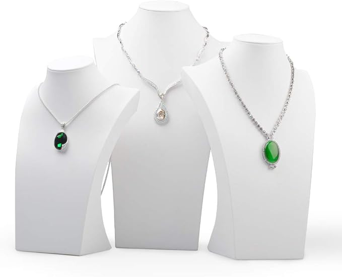 Oirlv White Leather Jewelry Bust Necklace Display Stand Trade Show Jewelry Holder (H:13.38")