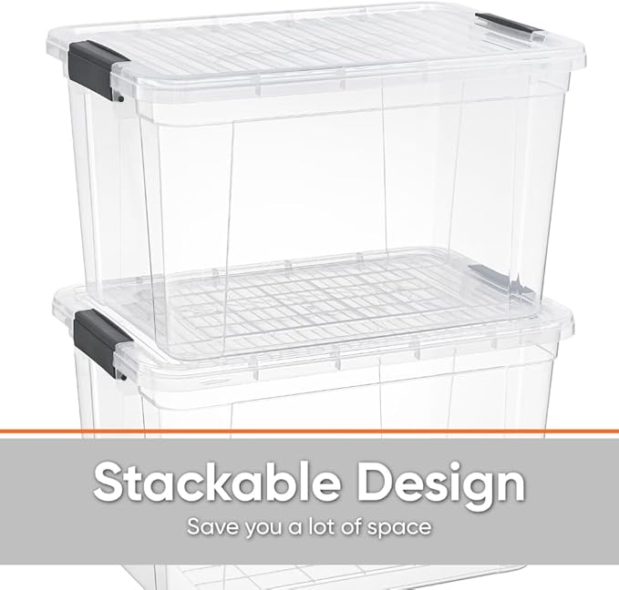 Superio Clear Storage Boxes with Lids, 14.25 Quart Plastic Container Bins for Organizing, Stackable Crates, BPA Free, Non Toxic, Odor Free, Organizers for Home, Office and Dorm, 8 Pack