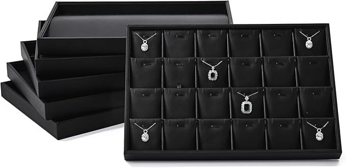 Black PU Leather Jewelry Display Flat Tray Ring Necklace Watch Organizer Display Tray (1 grid)