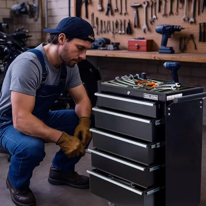 5-Drawer Rolling Tool Chest with Lock & Key, Tool Storage Cabinet with Wheels,35"x 24.2"x 13.2" Tool Organizer Box for Garage, Warehouse & Repair Shop