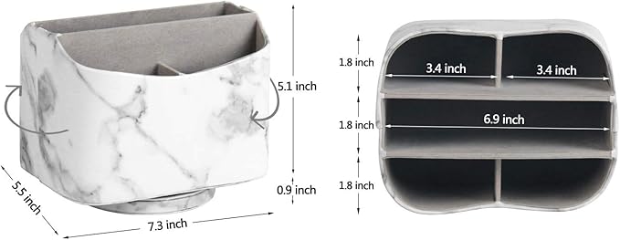 HofferRuffer Spinning Remote Control Holder, Remote Controller Holder, Remote Caddy, Media Storage Organizer, Spinning Remote Control Organizer, 7.3X 5.5 x 6 inches, Marble PU Leather