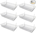 Only Hangers Wire Baskets for Gridwall, Slatwall or Pegboard - Perfect For Commercial Use or Home Organization - Wire Basket 24” L x 12” D x 4” H (Set of 6) Black, White, and Chrome (WHITE)