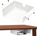2 Pack Under Desk Hanging Shelf Drawer Organizer, Attachable Plastic Hidden Storage Tray, Easy Adhesive Mount Holder for Standing Tables, Office, Counters, Cabinets, Workstations - White