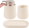 BosilunLife Bathroom Accessory Set - 3 pcs Ceramic Bathroom Soap Dispenser Set Farmhouse Bathroom Counter Decor Set Accessories, Soap Dispenser and Toothbrush Holder with Tray