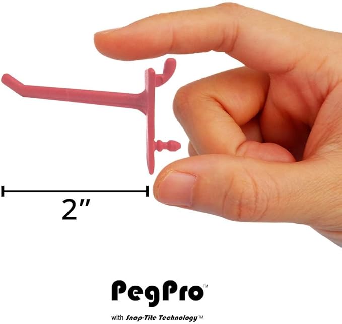 PegPro™ 2" Straight Hooks for 1/4" Pegboards - Secure Plastic Hooks for Your Wall Organizer - for Craft Storage, Garage, Kitchen, Tools and More (24 ct., Red)