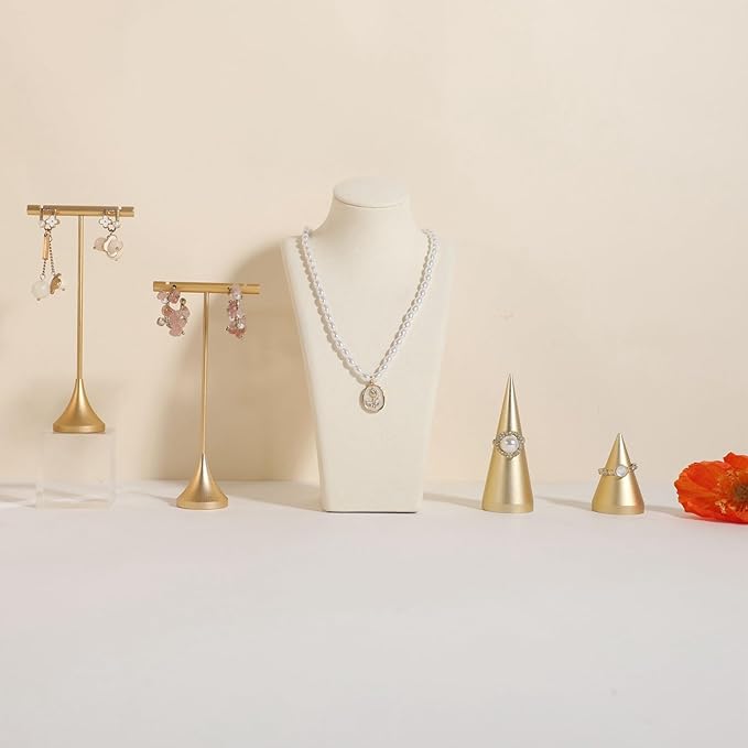 GemeShou Beige necklace storage organizer for sale, Velvet necklace holder stand, jewelry bust display stands, Jewelry Mannequin for Countertop, Showcase【Beige-Small height 7.68 inch】