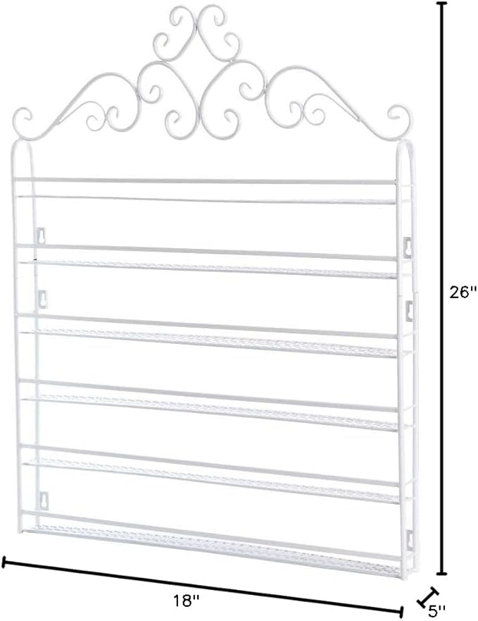 DAZONE Nail Polish Holder - 6 Tier Metal Rack, Wall Mount Organizer Holds 120 Bottles, White Shelf