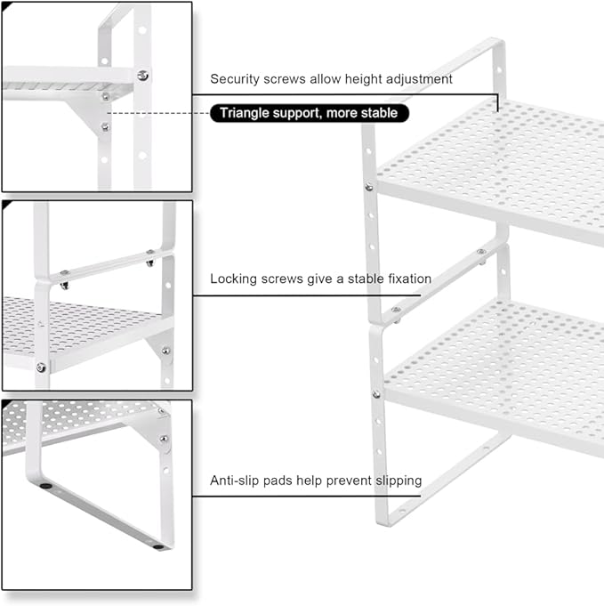 Expandable Counter Organizer Shelf (16.5'' to 27.2''), Countertop Organizer Kitchen Bathroom Pantry Cupboard Home Office for Cups, Dishes, Plates -White