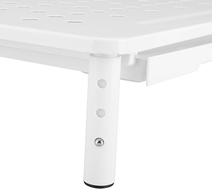 Computer Monitor Stand Riser, Adjustable Height Ergonomic Metal Laptop Stand with Drawer and Ventilation Holes, for Desk Storage Organizer Underneath 20KG Capacity (White)