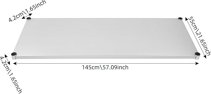 Stainless Steel Under Shelf for Workbench, 57.09x21.65 Inch Adjustable Utility Shelf with Corner Sleeve Holes, Rectangular Metal Work Table Under Shelf for Kitchens, Living Rooms, Workshops, Garages