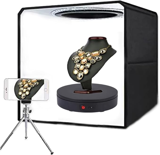 JAYEGT Motorized Rotating Display Stand, 330Lbs Load，360 Degree Electric Rotating Turntable for Photography Products Display，Live Show,Remote Control +5 Colors Backgrounds (Black/8.66inch /Wired)
