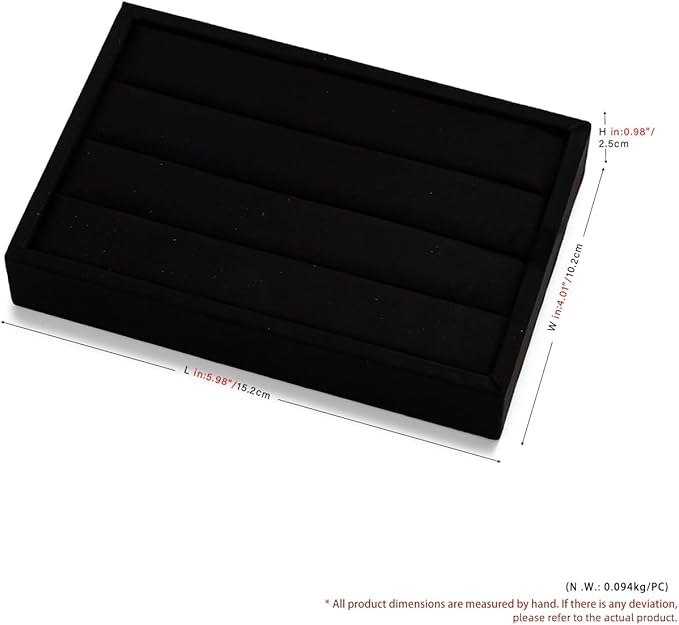 Black Velvet 3-Slots Jewelry Ring Display Tray Showcase Small Jewelry Display Organizer Tray for Rings(M)