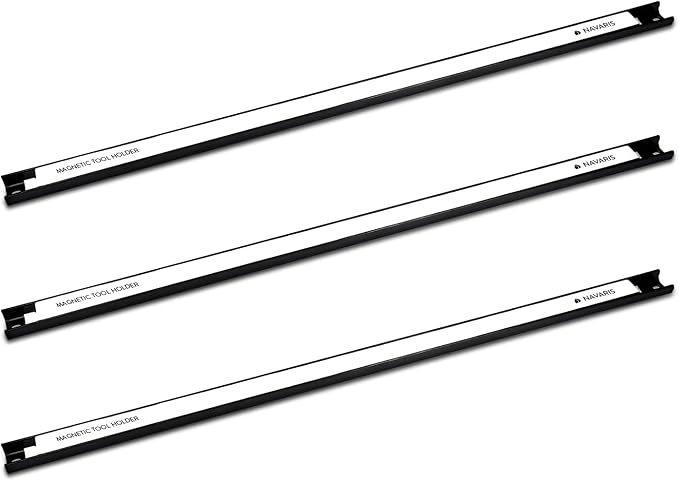 Navaris Set of 3 Magnetic Tool Holder Rack - 24 Inch Heavy Duty Garage Wall Holder Strip for Tools - Tool Bar with Magnet for Screwdriver, Wrench