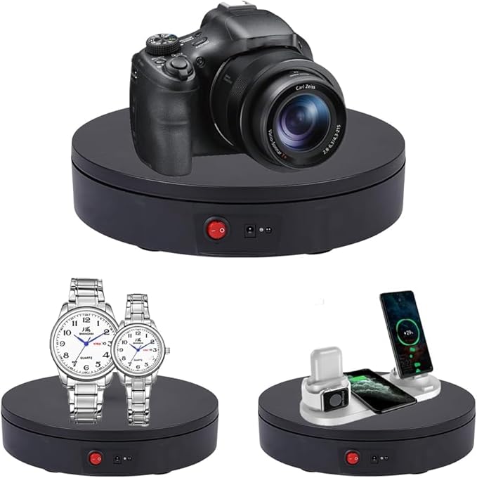 JAYEGT Motorized Rotating Display Stand, 330Lbs Load，360 Degree Electric Rotating Turntable for Photography Products Display，Live Show,Remote Control +5 Colors Backgrounds (Black/8.66inch /Wired)