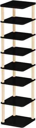 LUCKNOCK 8 Tiers Vertical Shoe Rack White and Brown (Black)