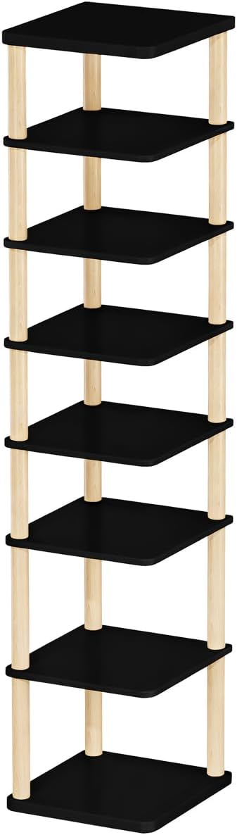 LUCKNOCK 8 Tiers Vertical Shoe Rack White and Brown (Black)
